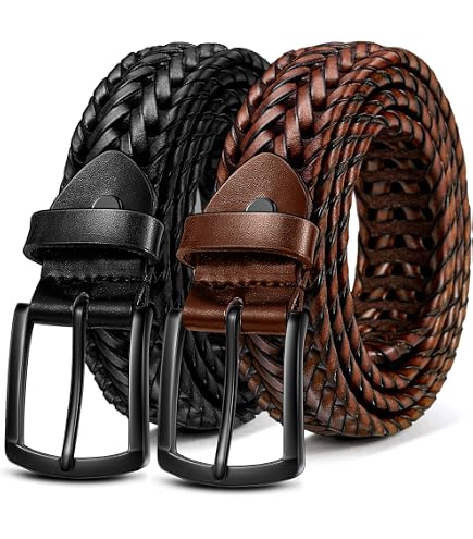 SUOSDEY Braided Genuine Leather Tan Belt for Men, 1.2
